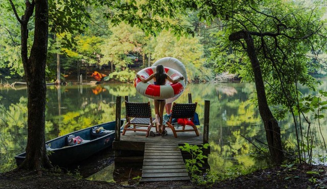 Waterfront A Frame with Dock Canoe Kayaks Family in Rockbridge